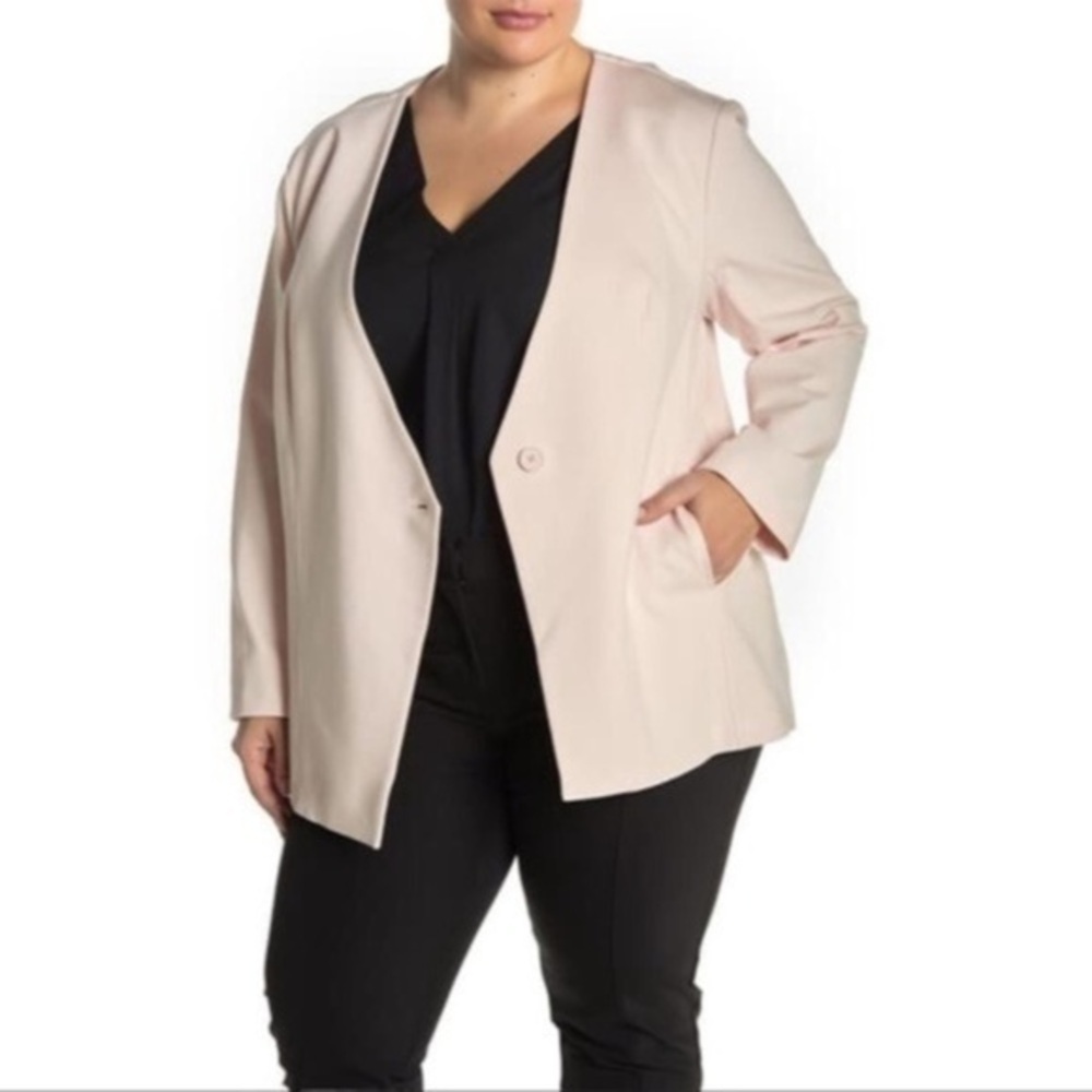 AMANDA + Chelsea pink ponte one button ponte blazer jacket